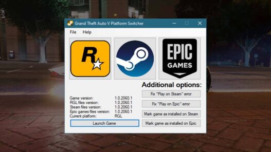 Grand Theft Auto V (GTA Mods) Platform Switcher—an easy-to-use tool for seamlessly switching between PC and console versions of GTA V.